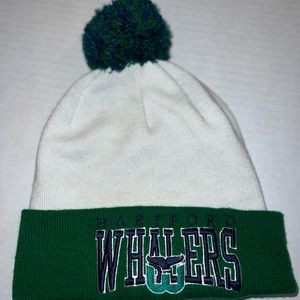 Hartford Whalers Nee Era White and Green Toque Pom Beanie Hat Winter Unisex
